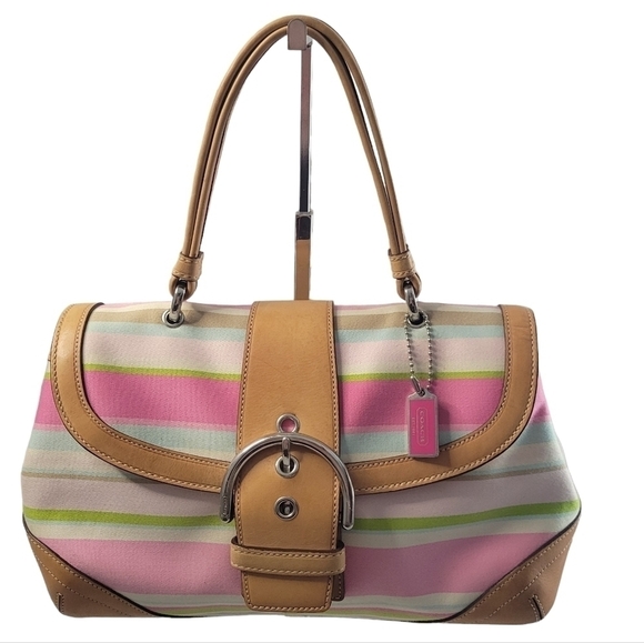 Coach Hamptons Multi Colored Striped Bag with Matching Wristlet EUC - Picture 3 of 17